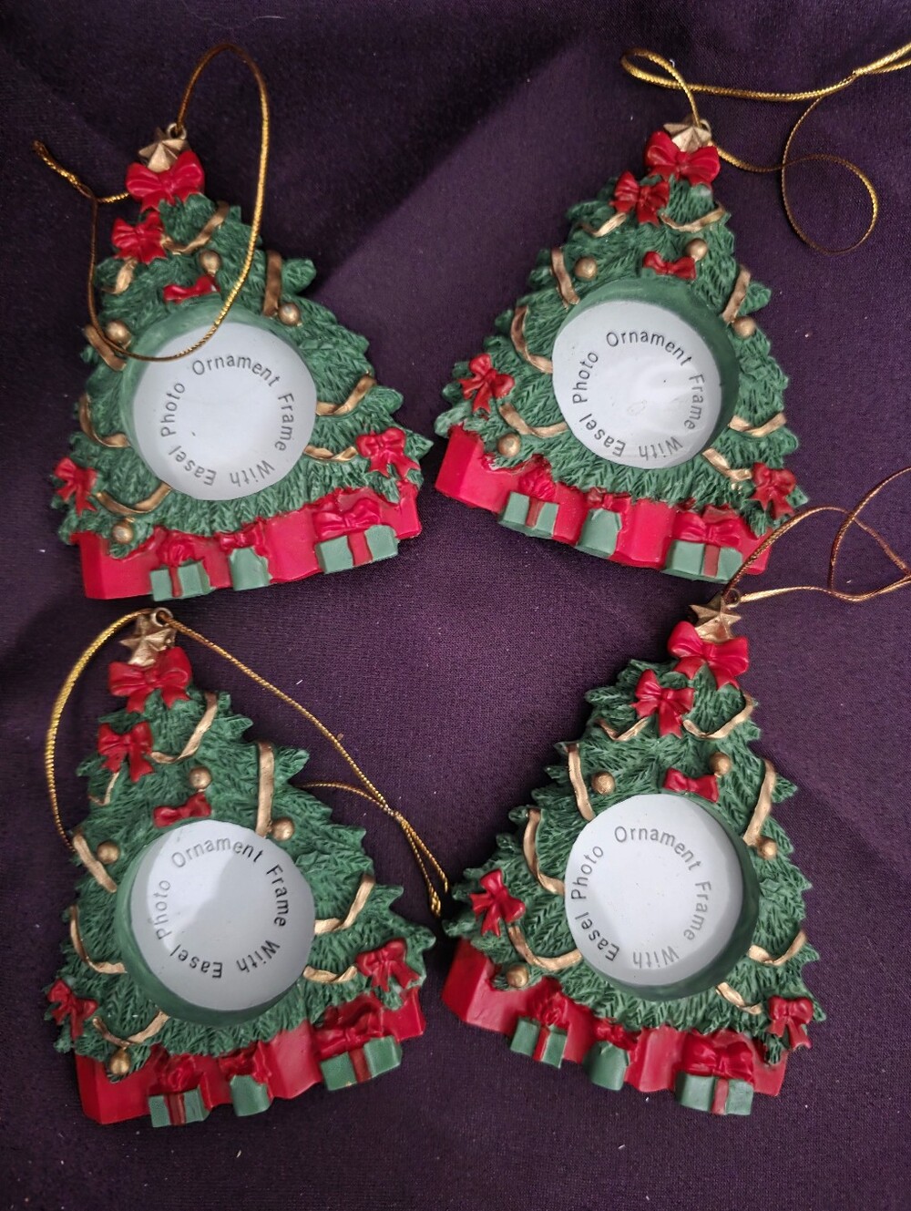 Set of 4 Christmas Tree Picture Frame Ornaments Hand-Painted NWT